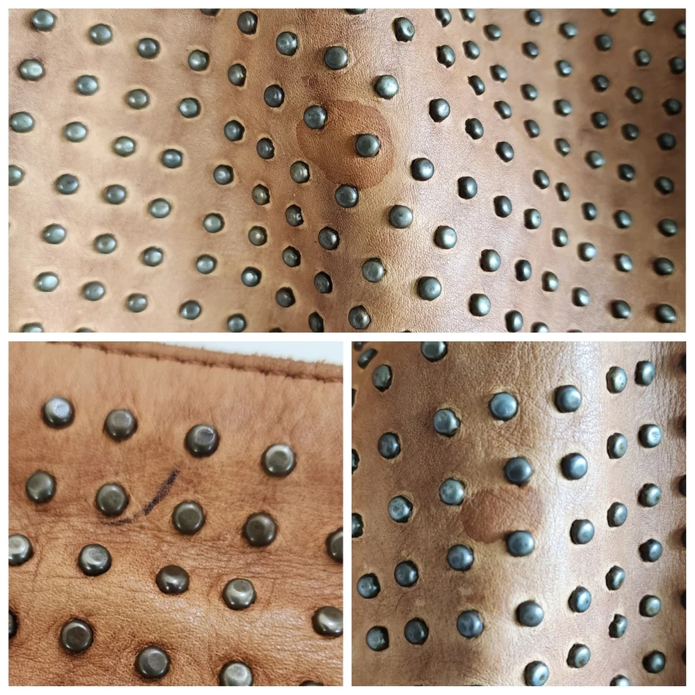 Italian leather brown studded shoulder bag from Platania made in Italy